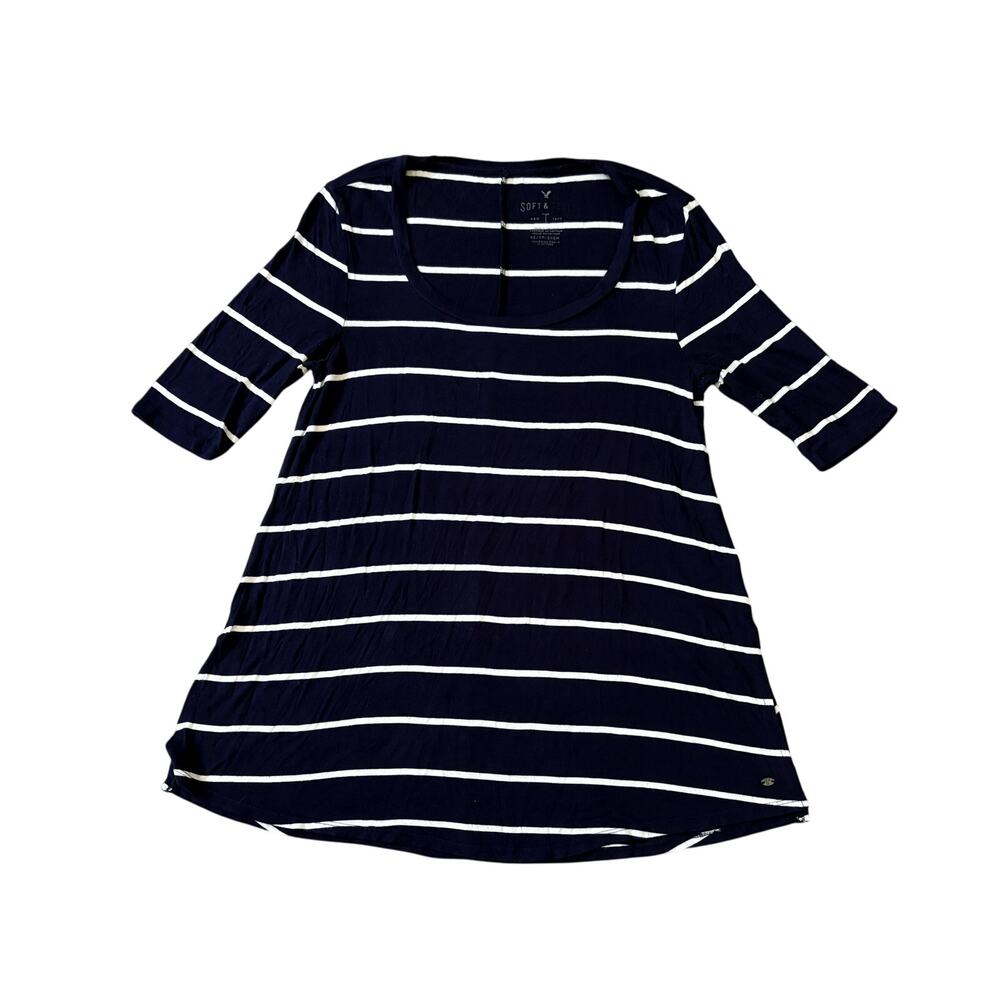 American Eagle Navy White Striped Soft & Sexy T-Shirt Womens Size XS